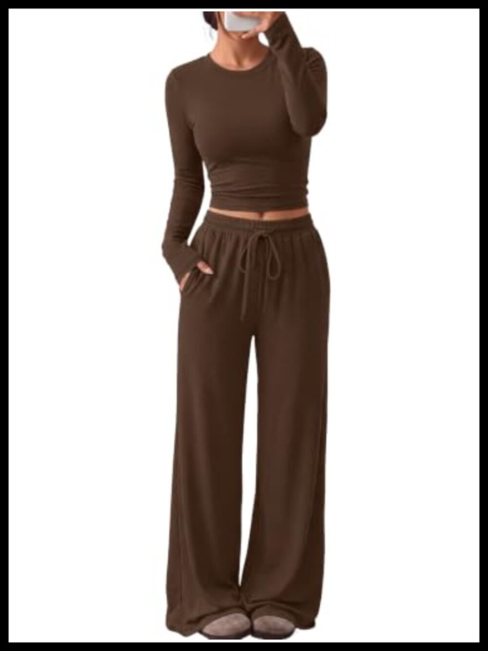Trendy Queen 2 Piece Lounge Set Long Sleeve Ruched Top Wide Leg Pants with